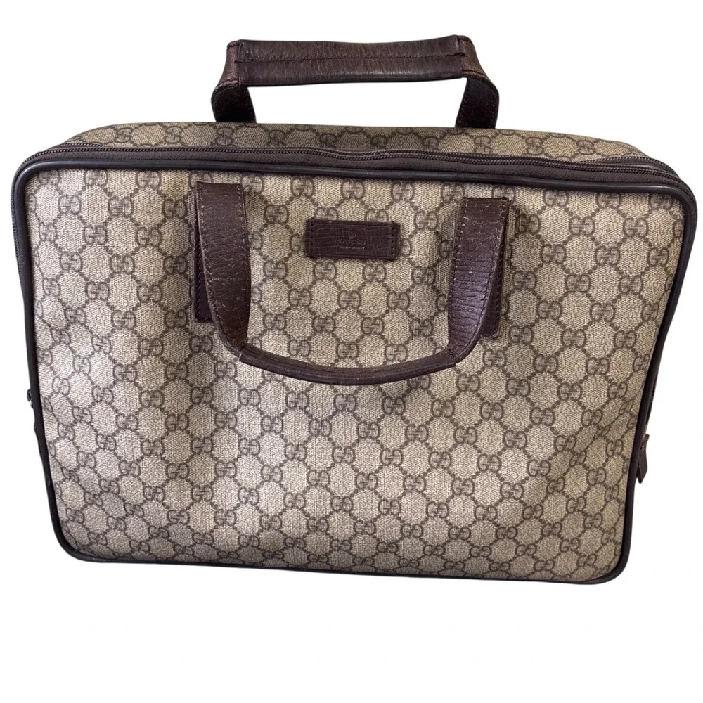 Gucci GG Supreme Briefcase Brown Leather Laptop Bag 28723 486628 Vintage